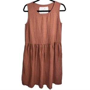 Not Perfect Linen Midi Smock Loose Linen Lagenlook Dress M Creamy Brown